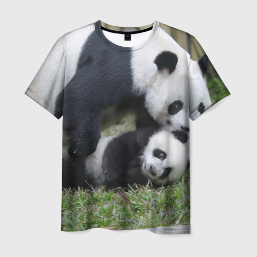 Мужская футболка 3D с принтом Мамочка и сыночек панды, вид спереди #2