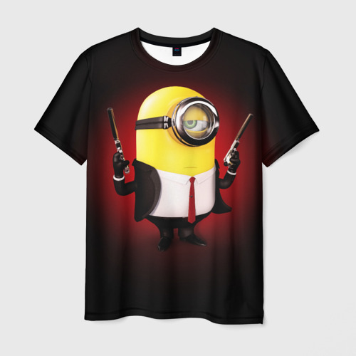 Мужская 3D футболка с принтом Minion Hitman, вид спереди #2