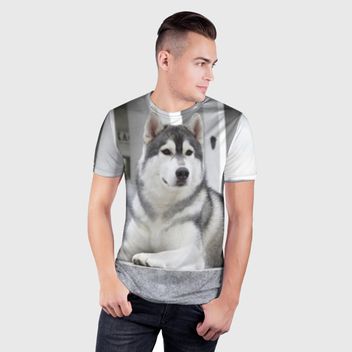 Мужская футболка 3D Slim с принтом Волчья парода, фото на моделе #1