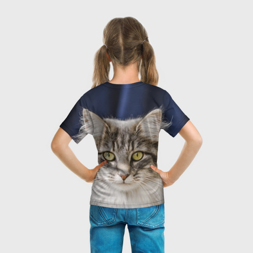 Детская футболка 3D с принтом Серый кот, вид сзади #2