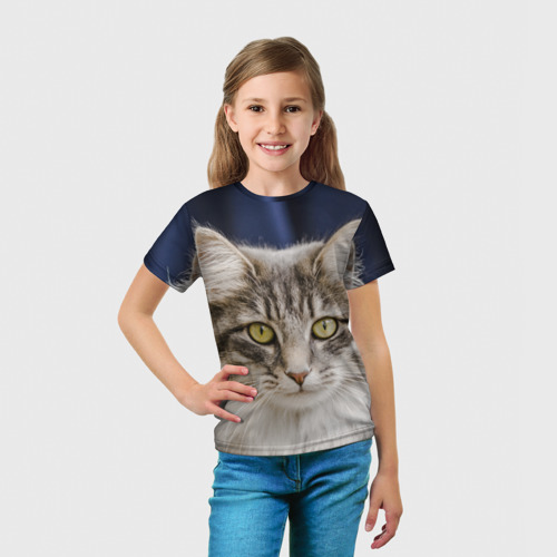 Детская футболка 3D с принтом Серый кот, вид сбоку #3