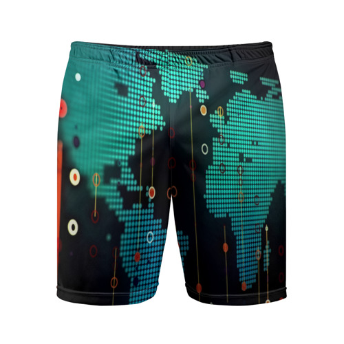 Мужские шорты спортивные с принтом Digital world, вид спереди #2