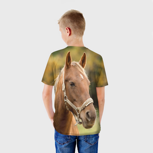 Детская футболка 3D с принтом Лошадь, вид сзади #2