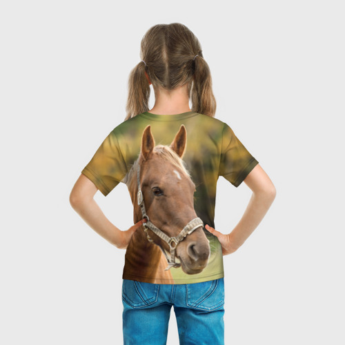 Детская футболка 3D с принтом Лошадь, вид сзади #2