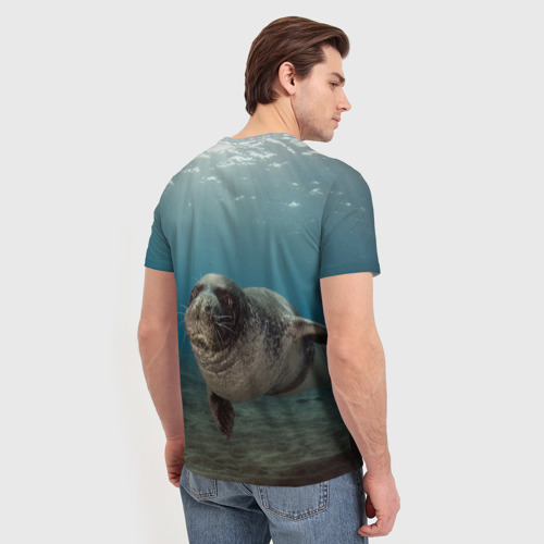 Мужская футболка 3D с принтом Тюлень под водой, вид сзади #2