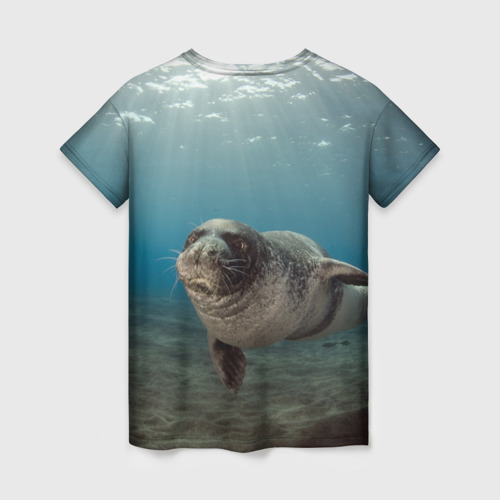 Женская футболка 3D с принтом Тюлень под водой, вид сзади #1