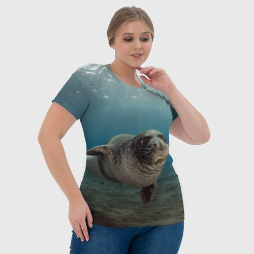 Женская футболка 3D с принтом Тюлень под водой, фото #4