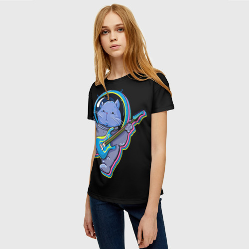 Женская 3D футболка с принтом Космокот, фото на моделе #1