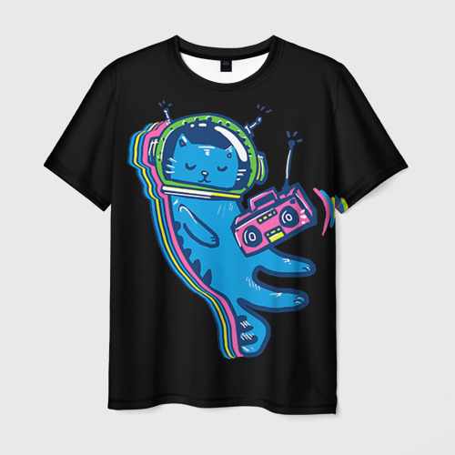 Мужская футболка 3D с принтом Космокот 1, вид спереди #2