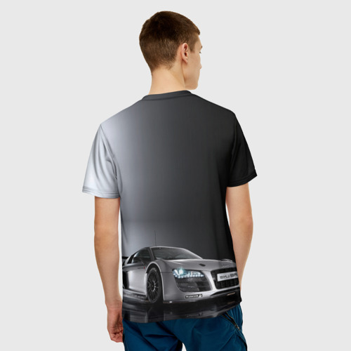 Мужская 3D футболка с принтом Серебристая Ауди, вид сзади #2