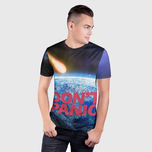 Мужская футболка 3D Slim с принтом Без паники, метеорит, фото на моделе #1