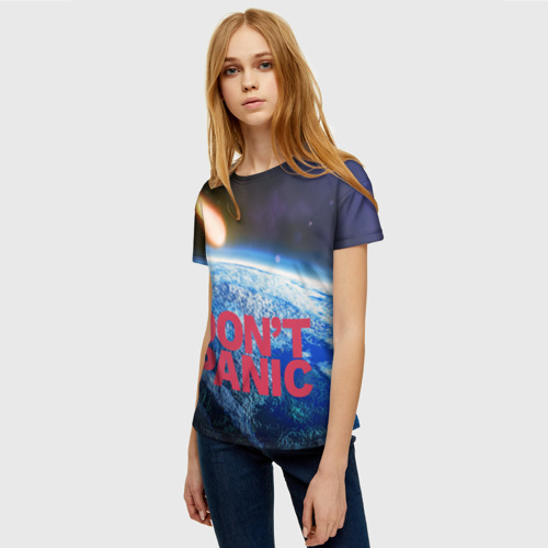 Женская футболка 3D с принтом Без паники, метеорит, фото на моделе #1