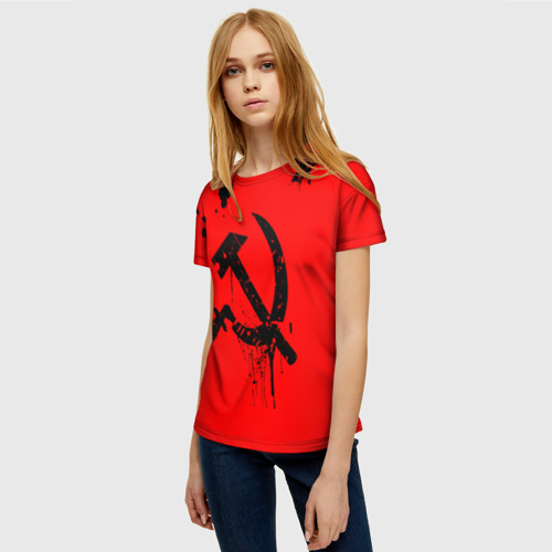 Женская футболка 3D с принтом Серп и молот, фото на моделе #1