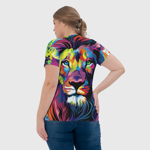 Женская футболка 3D с принтом Красочный лев, вид сзади #2