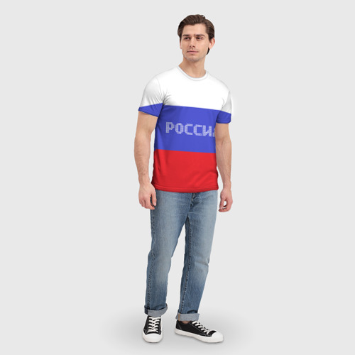 Мужская футболка 3D с принтом Флаг России с надписью, вид сбоку #3
