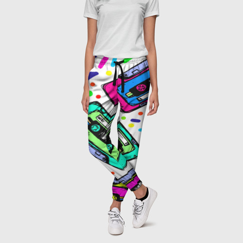 Женские брюки 3D с принтом Кассеты, фото на моделе #1