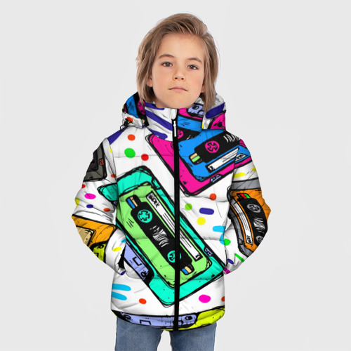 Зимняя куртка для мальчиков 3D с принтом Кассеты, фото на моделе #1