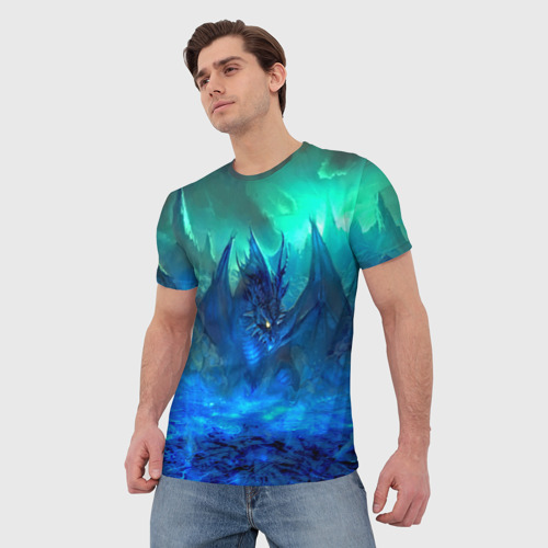 Мужская 3D футболка с принтом Синий дракон, фото на моделе #1