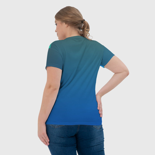 Женская футболка 3D с принтом Синий дракон, вид сзади #2