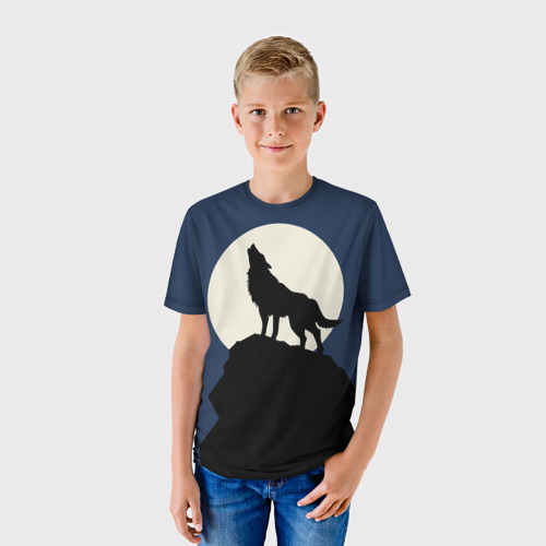 Детская футболка 3D с принтом Вой на луну, фото на моделе #1