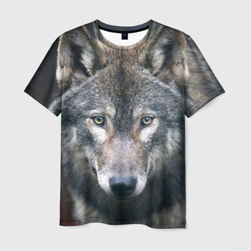 Мужская футболка 3D с принтом Серый волк, вид спереди #2