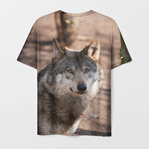 Мужская 3D футболка с принтом Серый волк, вид сзади #1