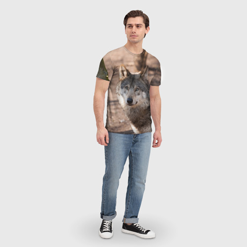 Мужская 3D футболка с принтом Серый волк, вид сбоку #3