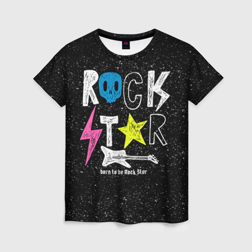 Женская футболка 3D с принтом Рождён быть рок-звездой, вид спереди #2