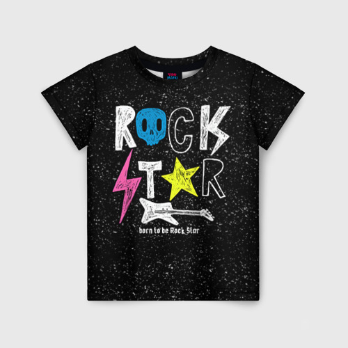 Детская 3D футболка с принтом Рождён быть рок-звездой, вид спереди #2