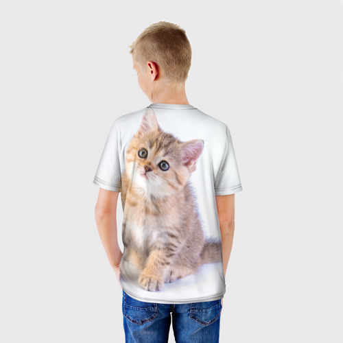 Детская футболка 3D с принтом Любопытный котенок, вид сзади #2