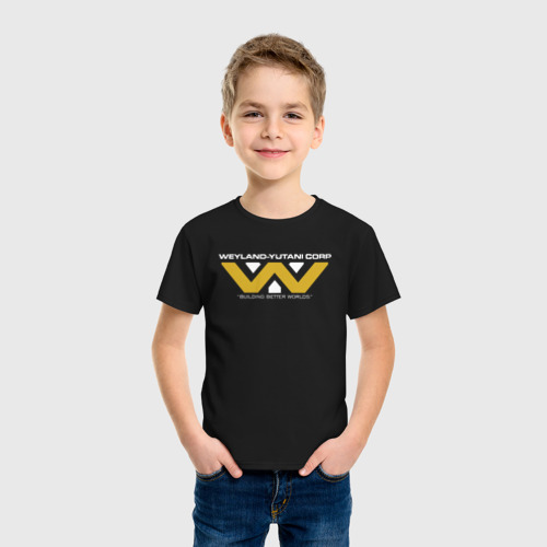 Детская футболка хлопок с принтом Weyland-Yutani, фото на моделе #1