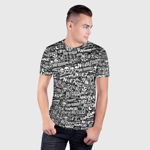 Мужская футболка 3D Slim с принтом Панк-рок стикербомбинг, фото на моделе #1