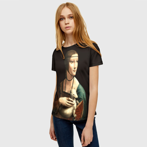 Женская футболка 3D с принтом Дама с горностаем, фото на моделе #1
