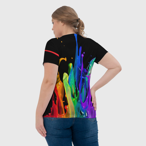 Женская футболка 3D с принтом Краски, вид сзади #2