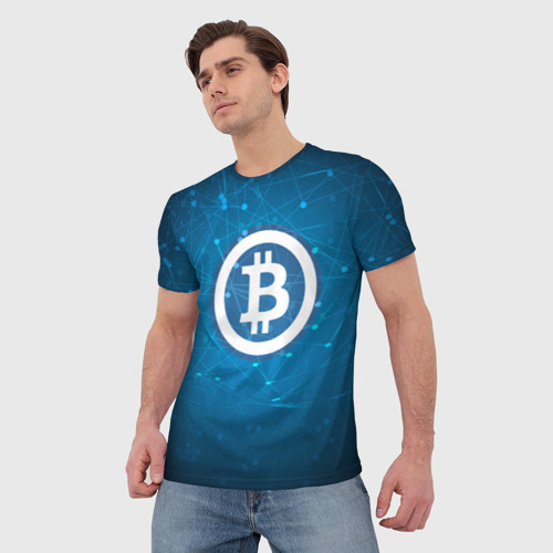 Мужская футболка 3D с принтом Bitcoin Blue - Биткоин, фото на моделе #1
