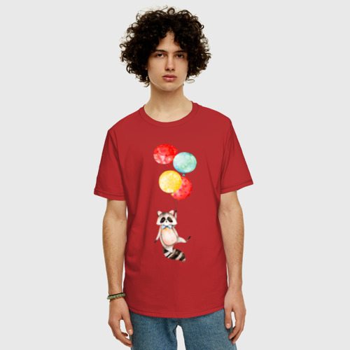 Мужская футболка хлопок Oversize с принтом Енот, фото на моделе #1
