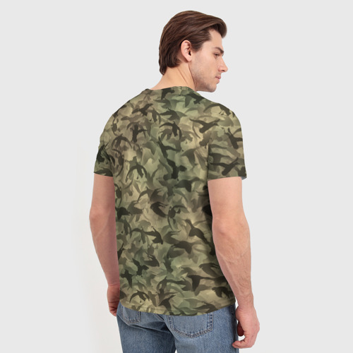 Мужская 3D футболка с принтом Охотничий камуфляж с утками, вид сзади #2