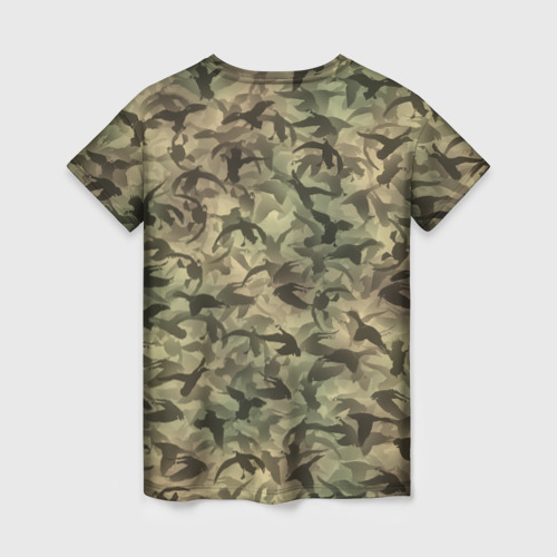 Женская футболка 3D с принтом Охотничий камуфляж с утками, вид сзади #1