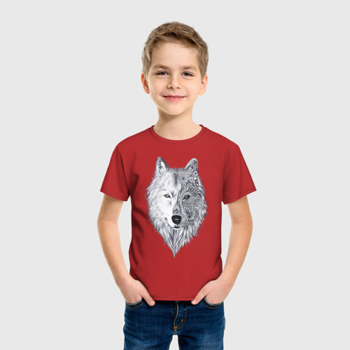 Детская футболка хлопок с принтом Рисованный волк, фото на моделе #1