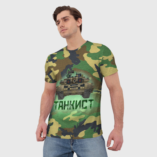 Мужская 3D футболка с принтом Танкист (Т-90), фото на моделе #1