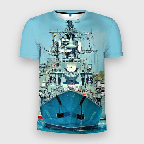 Мужская футболка 3D Slim с принтом Сторожевой корабль, вид спереди #2