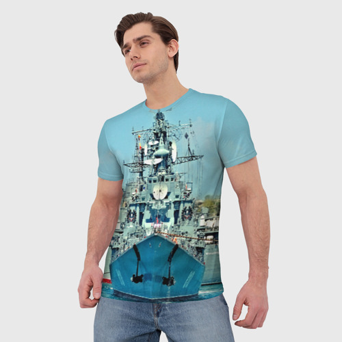 Мужская 3D футболка с принтом Сторожевой корабль, фото на моделе #1
