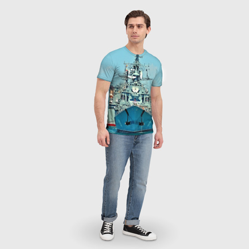 Мужская 3D футболка с принтом Сторожевой корабль, вид сбоку #3