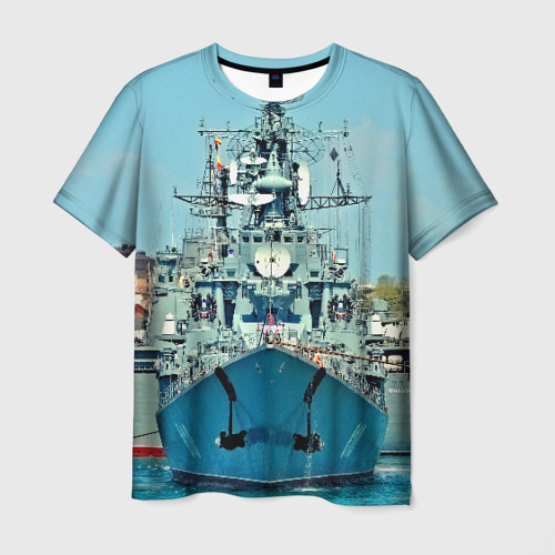 Мужская 3D футболка с принтом Сторожевой корабль, вид спереди #2