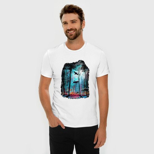 Мужская футболка хлопок Slim с принтом Подводный мир лес с акулами, фото на моделе #1