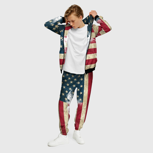 Мужской 3D костюм с принтом Флаг США с белым орлом, фото на моделе #1