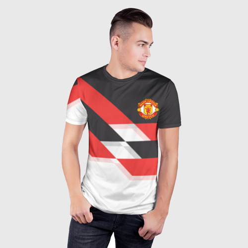 Мужская футболка 3D Slim с принтом Manchester United - Stripe, фото на моделе #1