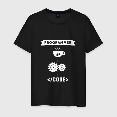 Мужская футболка хлопок с принтом Принцип работы программиста, вид спереди #2