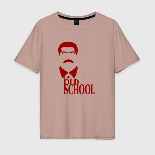 Мужская футболка хлопок Oversize с принтом Сталин старая школа, вид спереди #2