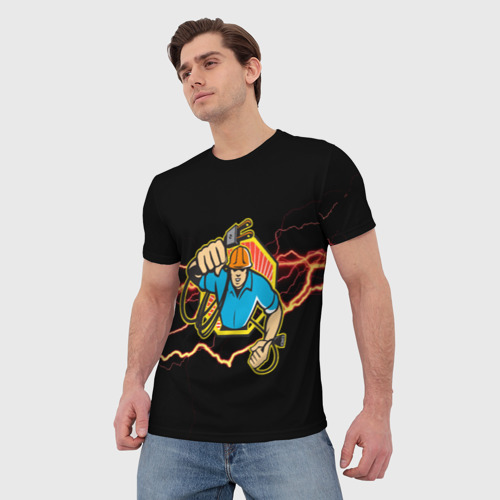 Мужская футболка 3D с принтом Электрик, фото на моделе #1